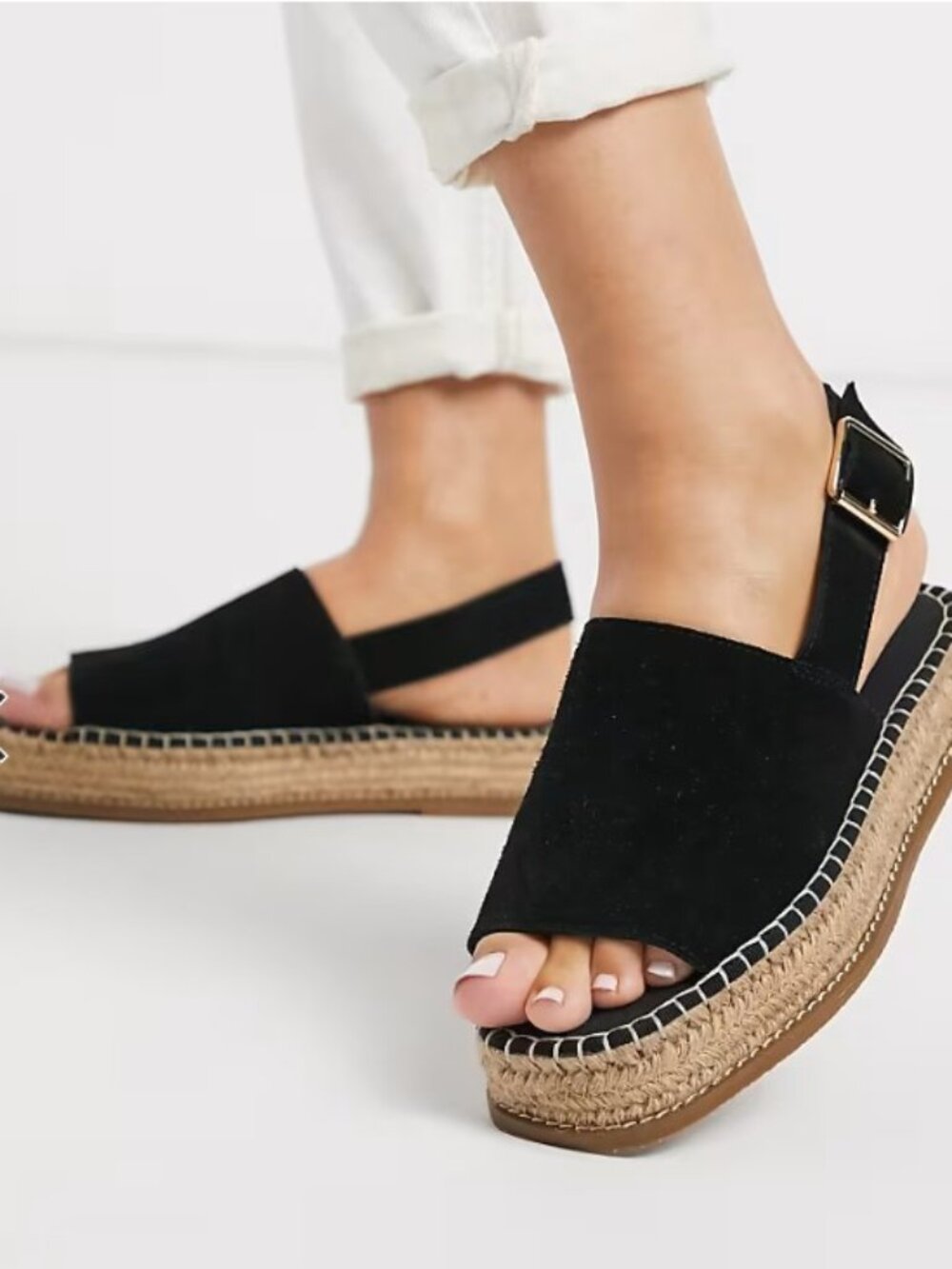 ASOS Hannah Wide Fit Espadrille Platform Sandals Black Ankle Strap Size 7/8 W